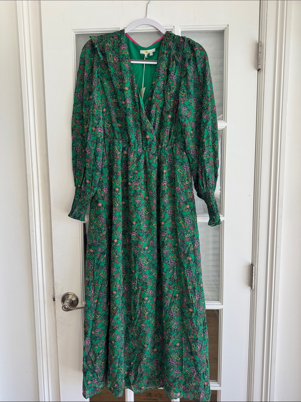 Boden Green Pink Floral V-Neck Maxi Dress NWT US 8L UK 12L